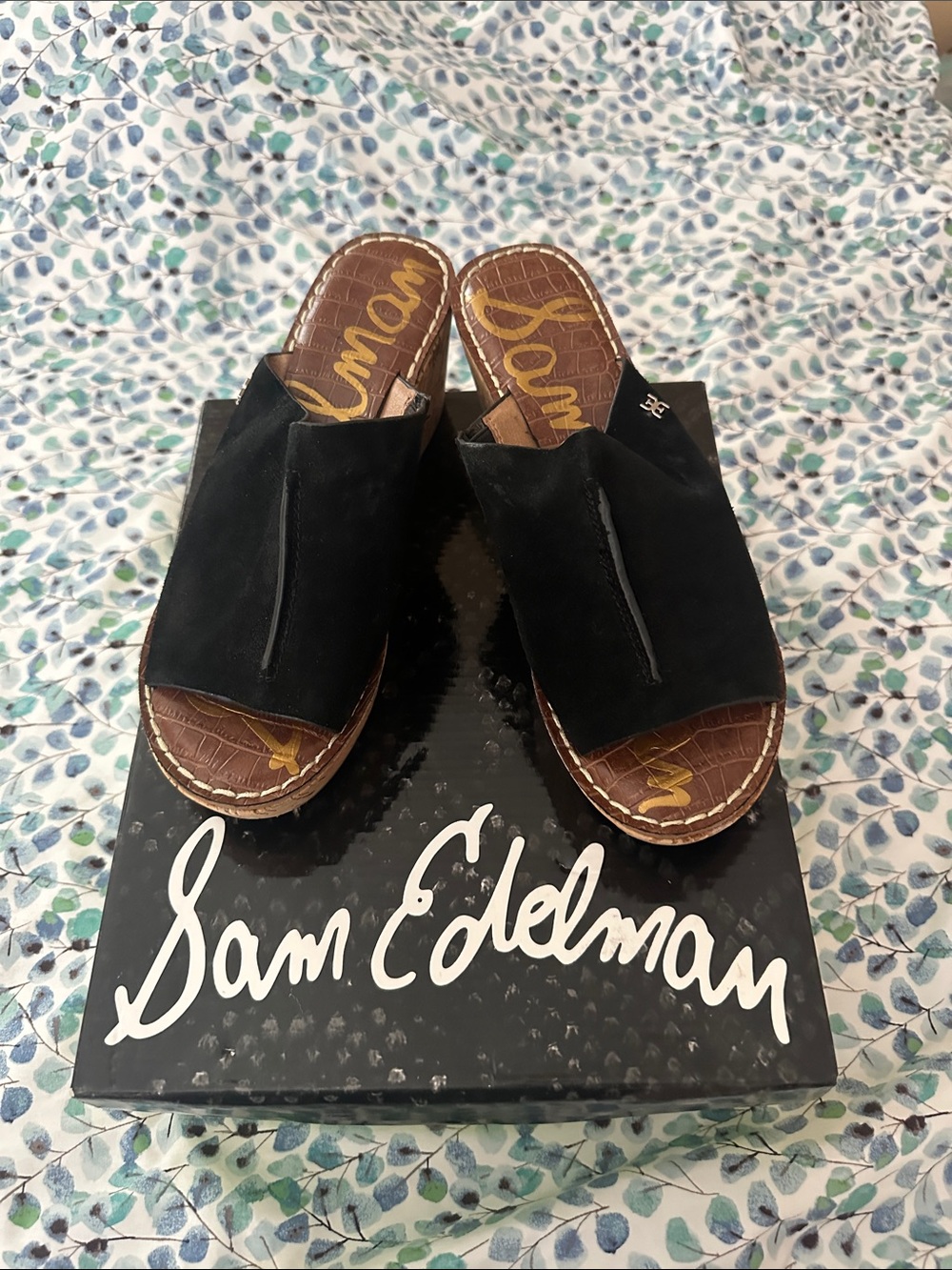 Sam Edelman Black Suede Slide Wedge Sandals